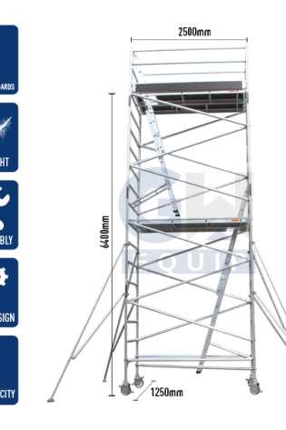 6M Double Aluminium Mobile Scaffold Tower (Platform height)