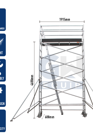 2.4M Narrow Aluminium Mobile Scaffold Tower (Platform height)