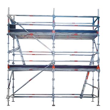 Modular Kwikstage scaffolding with ledgers, standards, and braces