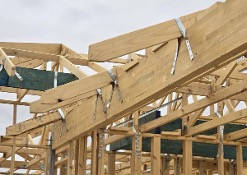 LVL timber beams installed in residential roof framing during construction