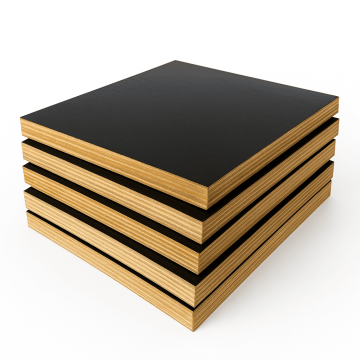 Stack of black formply sheets with exposed ply edges